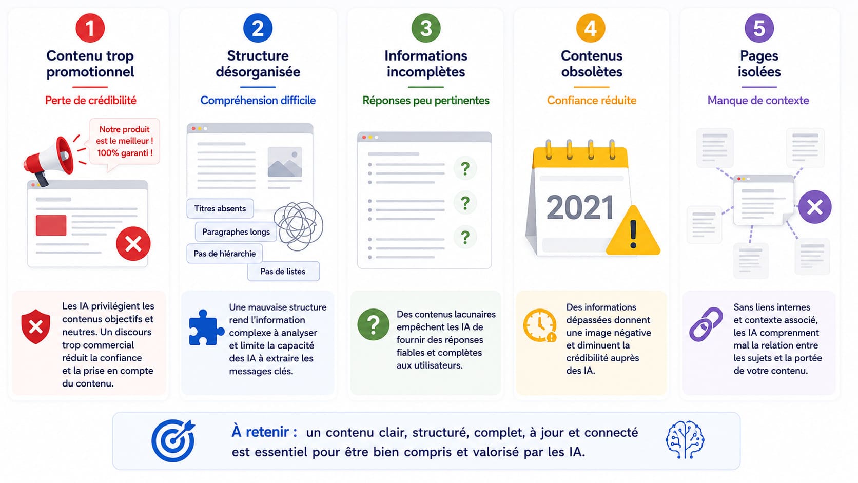 5 erreurs qui freinent la compréhension des IA - Moins de visibilité, moins de compréhension, moins de potentiel de recommandation