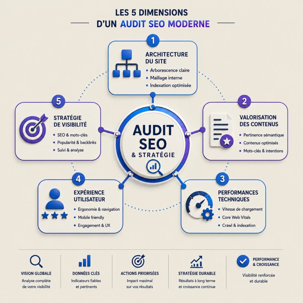 Audit SEO et Stratégie - les 5 dimensions d'un audit SEO moderne de qualité - AgenceCrealys Montpellier