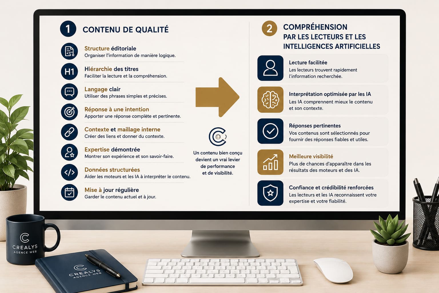 Les 8 piliers d'un contenu de qualité optimisé pour l'IA Agence Crealys Montpellier