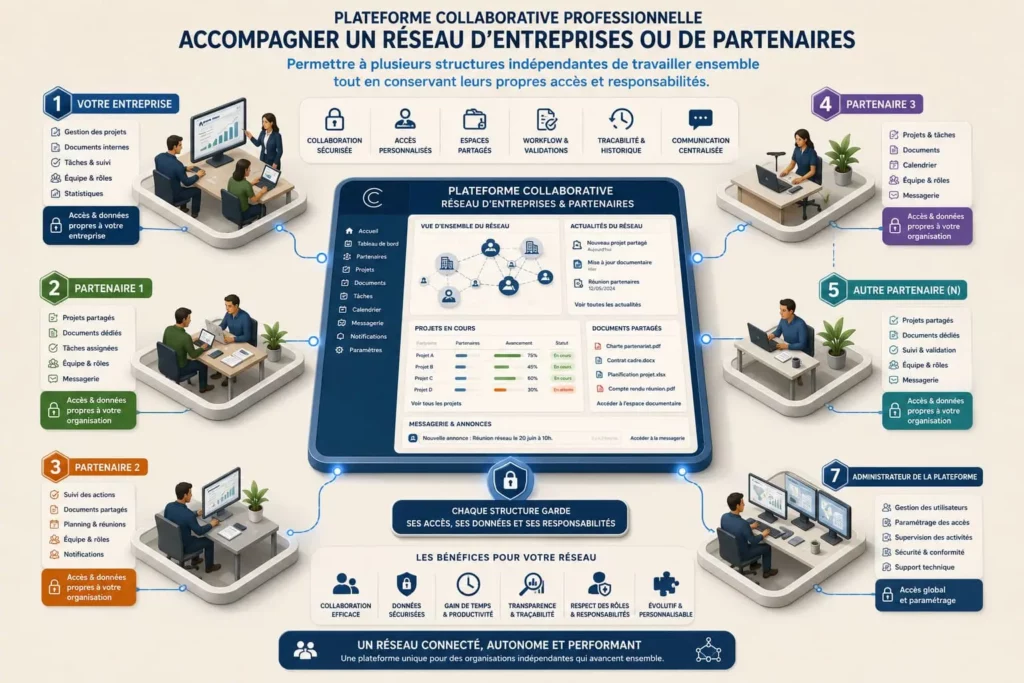 Plateforme collaboratrive professionnelle accompagner un reseau entreprises ou de partenaires agence Crealys Montpellier