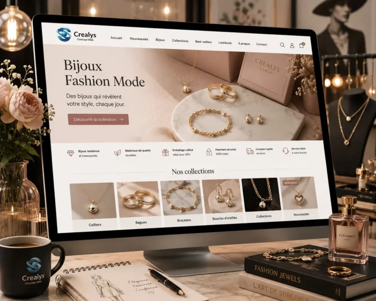 Création site boutique e-commerce Bijoux fashion mode. Agence Crealys Concept Web Montpellier