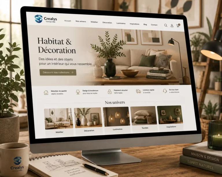 Création site boutique e-commerce Habitat et Décoration. Agence web Crealys