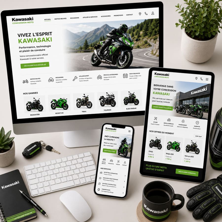 Création d'un site ecommerce boutique en ligne pour une concession de motos kawasaki montpellier