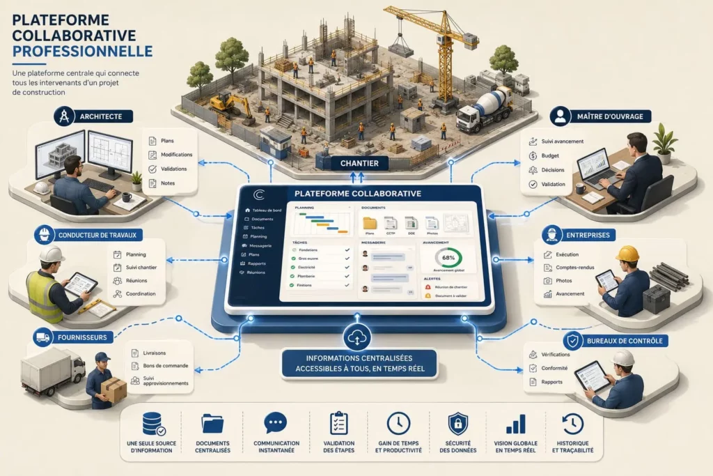 Plateforme collaborative métier coordonner un projet de construction agence Crealys Montpellier