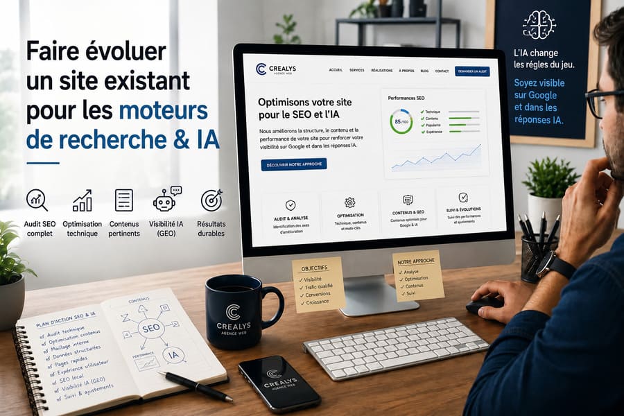 Faire évoluer un site existant pour les moteurs de recherche et IA - Agence Crealys Montpellier