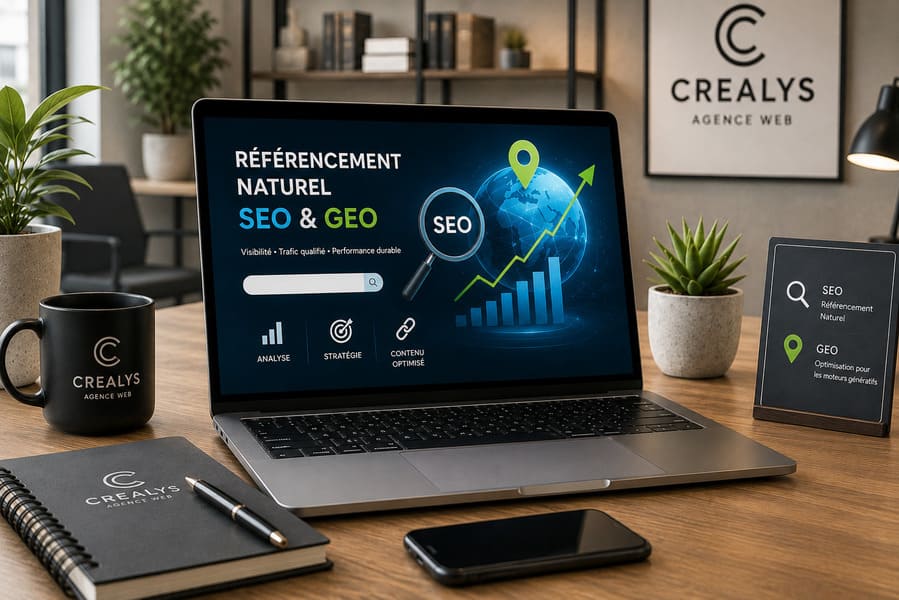 Le référencement naturel SEO et GEO commence dès la création du site internet professionnel - Agence Crealys Montpellier