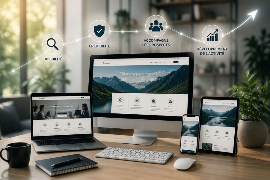 Un site web participe à la visibilité, renforce la crédibilité, accompagne les prospects dans leur réflexion et soutient le développement de l'activité