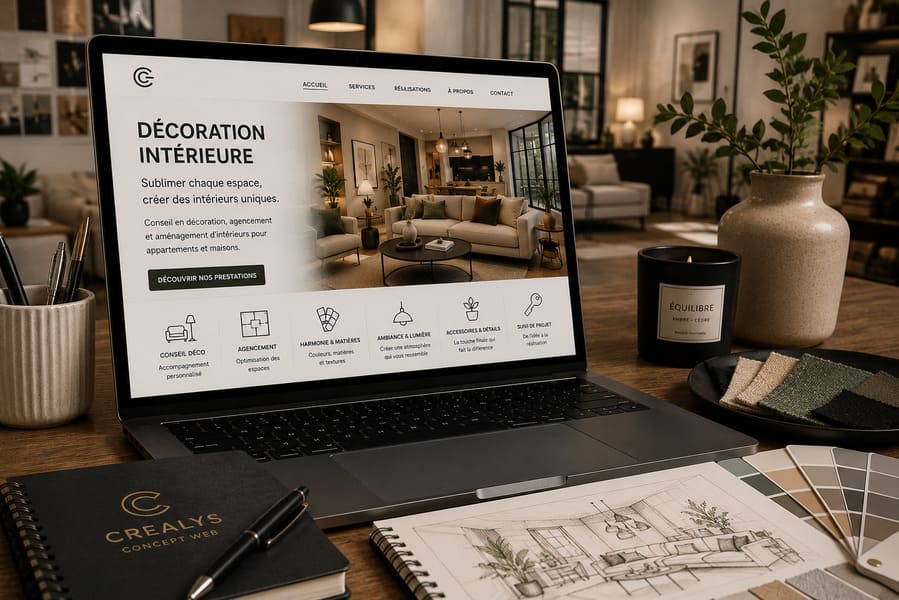Création de site vitrine pour une société de décoration interieure d'appartements avec une stratégie de contenu compatible IA par l'agence Crealys Concept Web à Montpellier